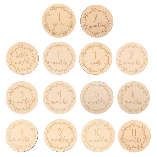 70Pz Dischi Milestone Legno Beige Per Neonato E Feste