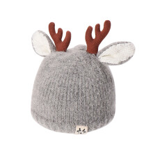3Pcs Children Thickened Knit Antlers Warm Wool Hat Grey 3-24 Months
