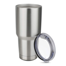 Gobelet isotherme à double paroi en acier inoxydable, pour boissons chaudes et froides, avec couvercle transparent et accessoire bonus.