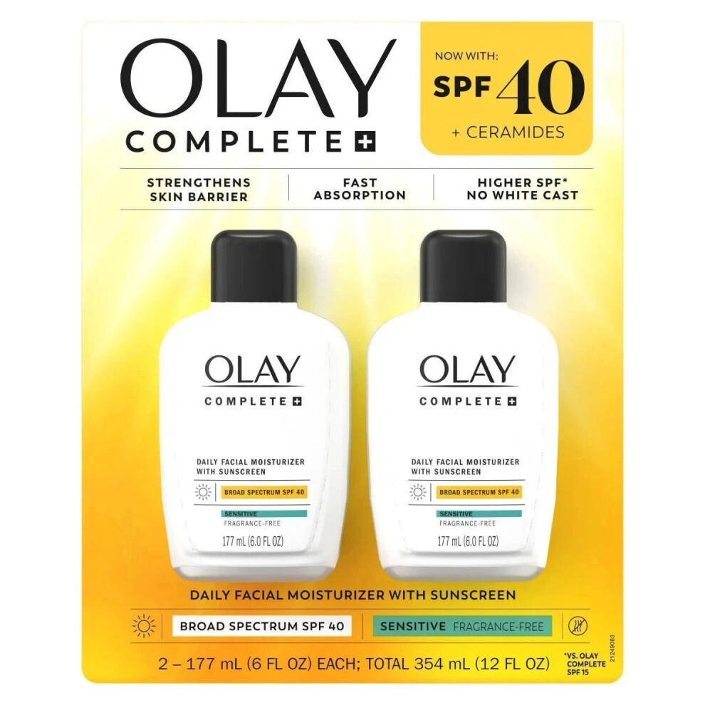 Olay Complete + Daily Facial Moisturizer With Spf 40 Sunscreen 177 Ml (6 Fl Oz), 2 Pack