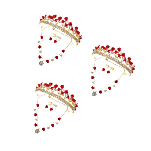3 Sets Kopfschmuck Halskette Ohrringe Schmuck Rot 1