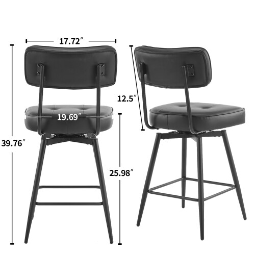 2 Pcs Black PU Swivel Hight Bar Kitchen Stools w/ Backrest 1