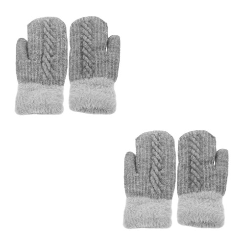 2Stk Winterstrickfell Vollfinger Plüsch Warm Grau 2