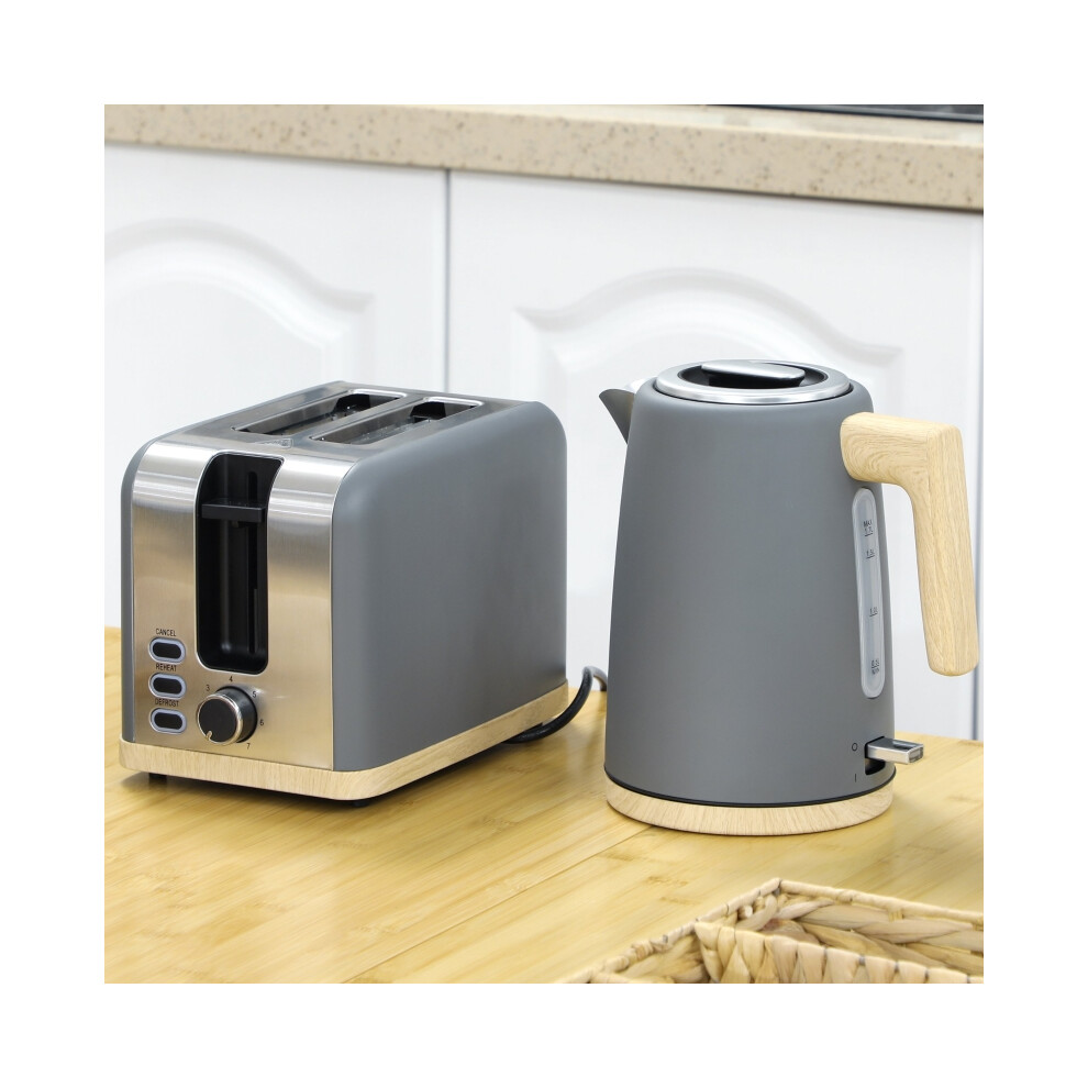 Electric Kettle & Toaster Set 1.7L 3000W Fast Boil 2 Slice Toaster with 7 Level Browning Defrost Reheat Safety Features Grey-image-OPC-PMTZYMM-NEW