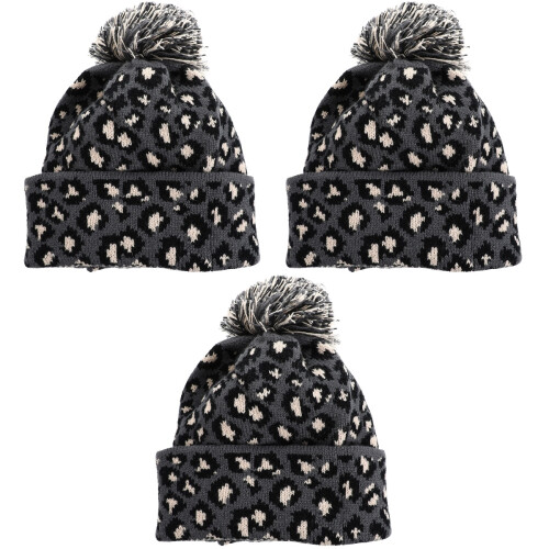 3Stk Damen Strickmütze Leopardmuster Für Herbst Winter 2