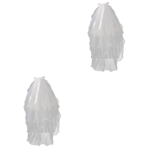 2 -Yarn-Bowknot-Perlen-Schleier-Haaraccessoires Weiß 2