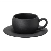 Caneca de café de cerâmica de 280 ml, xícara queimada em pedra com pires, ideal para o café da manhã.