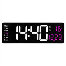 Horloge murale numérique de 40 cm (16 pouces) avec télécommande, grand affichage LED/double alarme
