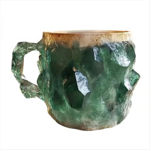 Xícara de café de cristal mineral com alça, imitação multicolorida.