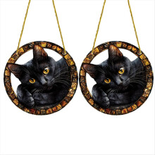 Cool black cats acrylic disc pendant window decoration porch with chai