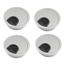4 Tapas pasacables redondas de plástico plateado para escritorio.