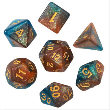 Set di 7 dadi digitali multisfaccettati bicolore blu+oro per la corsa