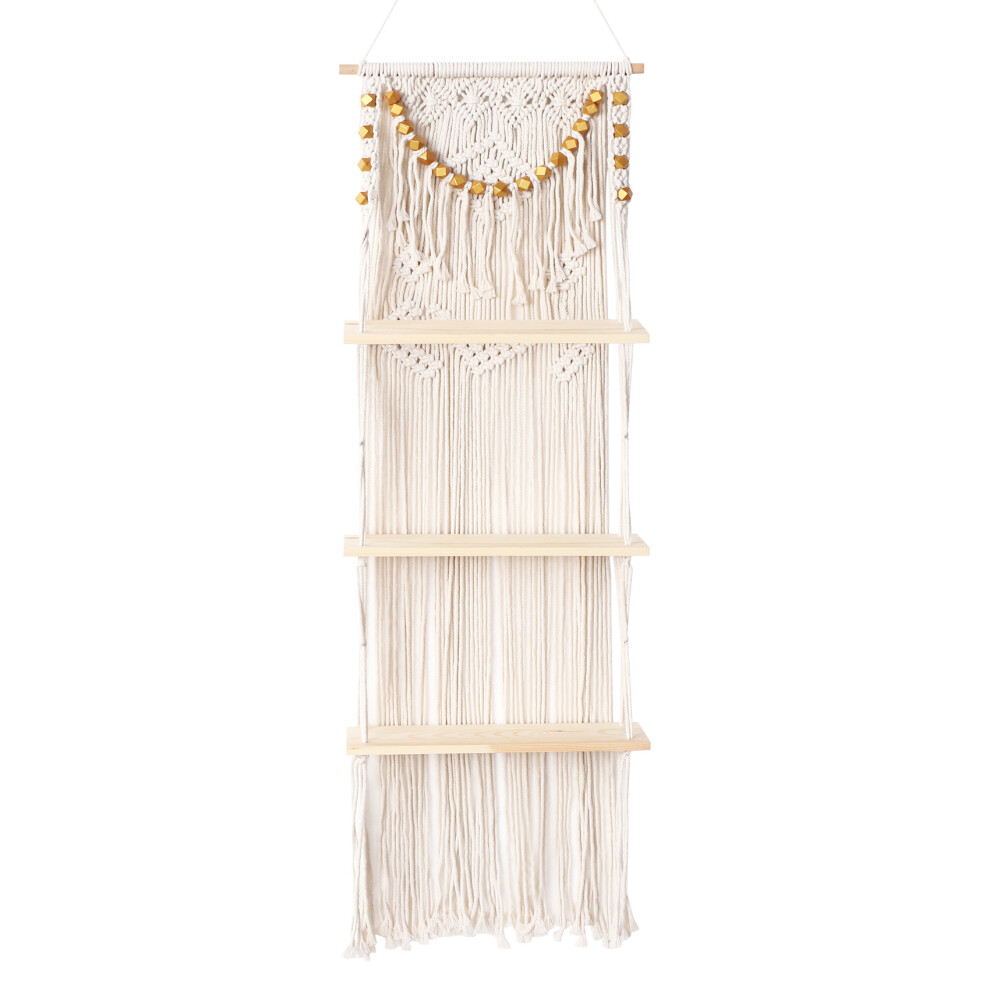 Macrame Wall Hanging 3-Tier Floating Shelves For Bedroom, Bathroom, Nu Torribaly