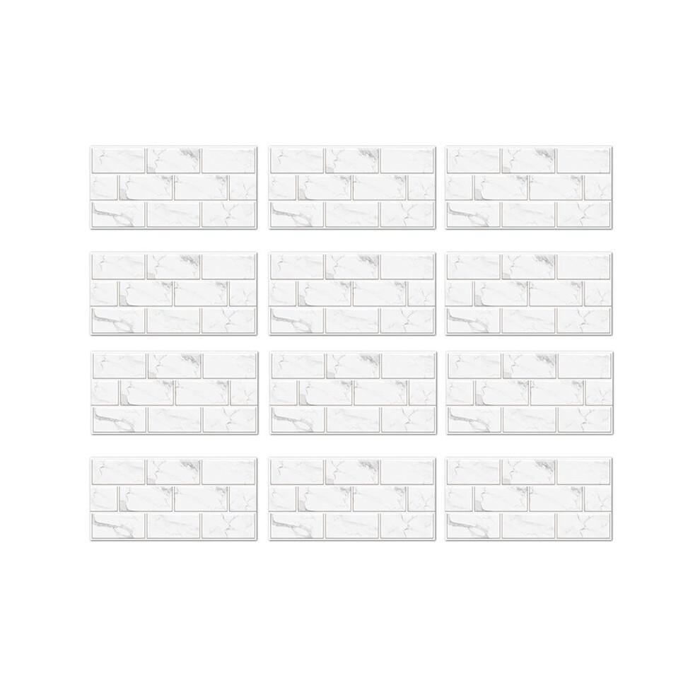 12-Sheet Peel And Stick Backsplash Tile, Faux White Marble Look Pvc On 4851550123680