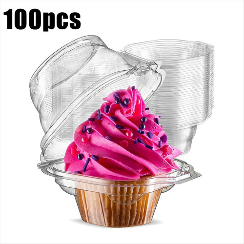 Ατομικά δοχεία για cupcakes, 100 τεμάχια διαφανή κουτιά, θήκες με καπάκι,
