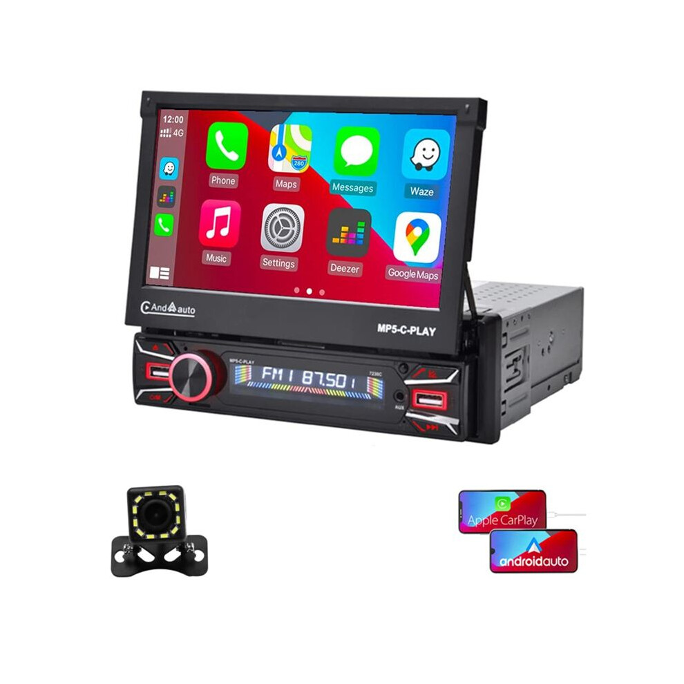 1Din Car Stereo Wireless Carplay Android Auto 7In Electric Flip Out To 4852430086552