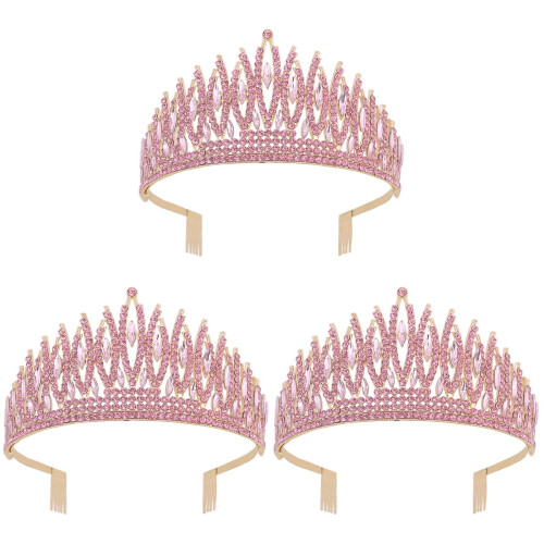 3Stk Rosa Brautkrone Haarschmuck Kopfbedeckung 2