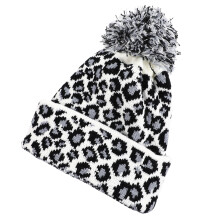 2Stk Damen Strickmütze Leopardenmuster Wollmütze Weiß