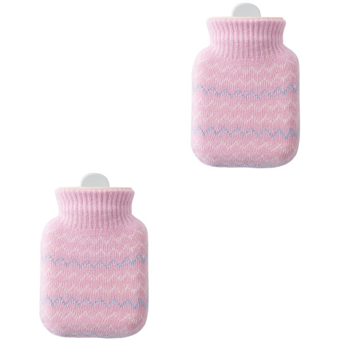 2Stück 320Ml Silikon Heizflasche Mit Strickbezug Pink 2