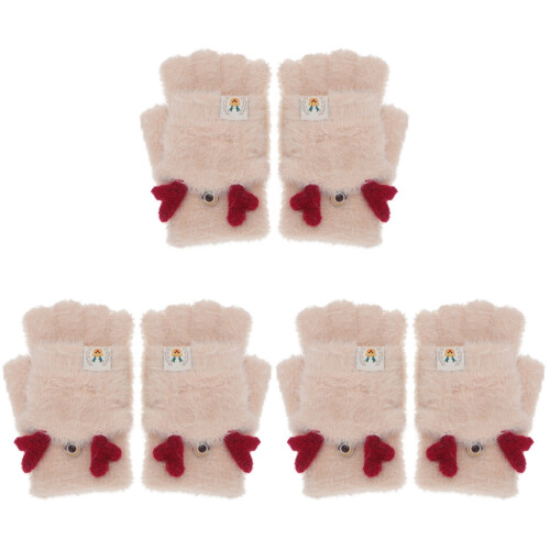 3 Paar Kinder Plüsch Halbfinger Außenhandschutz Beige 1