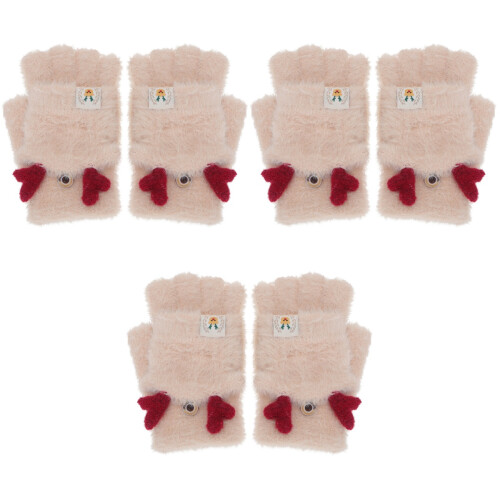 3 Paar Kinder Plüsch Halbfinger Außenhandschutz Beige 2