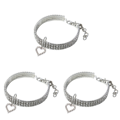 3Pcs White Creative Heart Pattern Collar with Circle Charm for Pets 1