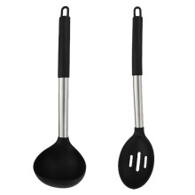 Cucchiaio da marinatura solido antiaderente in acciaio inox 18-8, cucchiai da cucina in silicone per cucinare, mescolare, servire, scolare,
