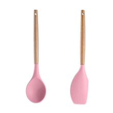 Pentole antiaderenti con manici in legno, set di utensili da cucina in silicone per cucinare e cuocere senza sforzo, 2 utensili facili da pulire con