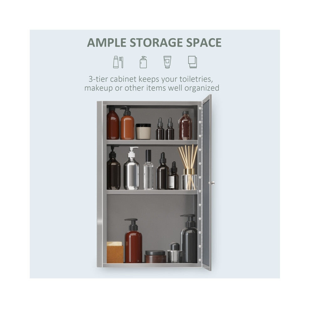 Bathroom Storage Wall Mirror Cabinet 60L X 40W X 13T cm Stainless Steel Silver - Compact and Stylish Design-image-OPC-PMV6CK9-NEW