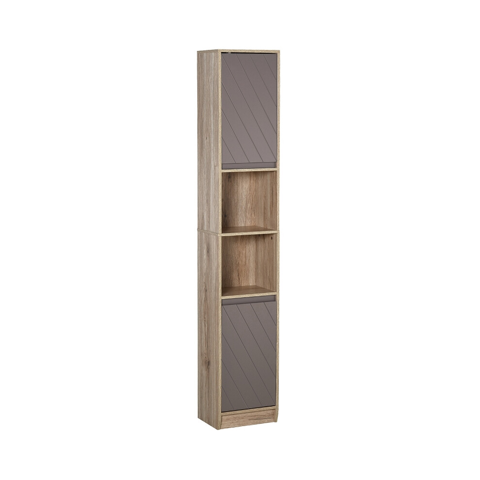Slim Bathroom Cupboard Grey & Oak Narrow Freestanding Storage with Open Compartment Adjustable Shelves 30x24x170cm-image-OPC-PMV6D9N-NEW