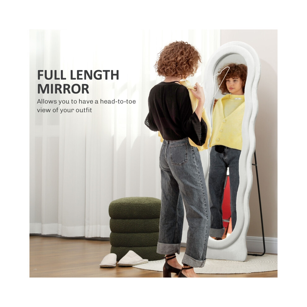 HOMCOM Wavy Velvet-Feel Full Length Mirror in White Tall Floor Mirror for Modern Home 180cm Premium Material-image-OPC-PMV6DJM-NEW