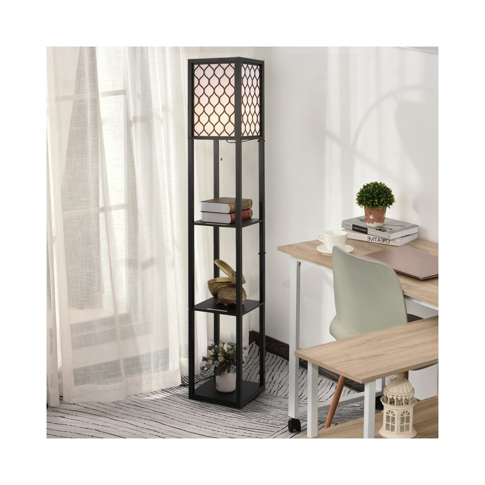 Modern HOMCOM Floor Lamp with 4 Wooden Open Shelves Standing Lamp in Black/White 26L x 26W x 160Hcm Ideal for Home Decor-image-OPC-PMV6DMK-NEW