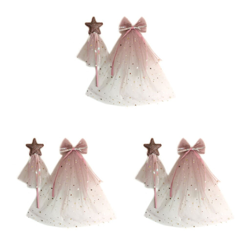 3 Pièces Voile Double Couche Rose Violet Bâton De 1