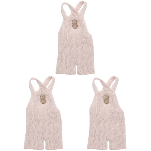 3 Pantaloni Con Bretelle Per (Beige, 0-3 Mesi) 1