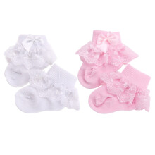 4 Paar Baby Warm Ademend Stokouw Katoen Wit Roze S