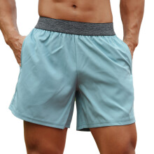 Herren-Sport-Shorts, elastischer Bund, Tasche, Handtuchschlaufe, schnelltrocknend, casual, Größe L, Schwarz