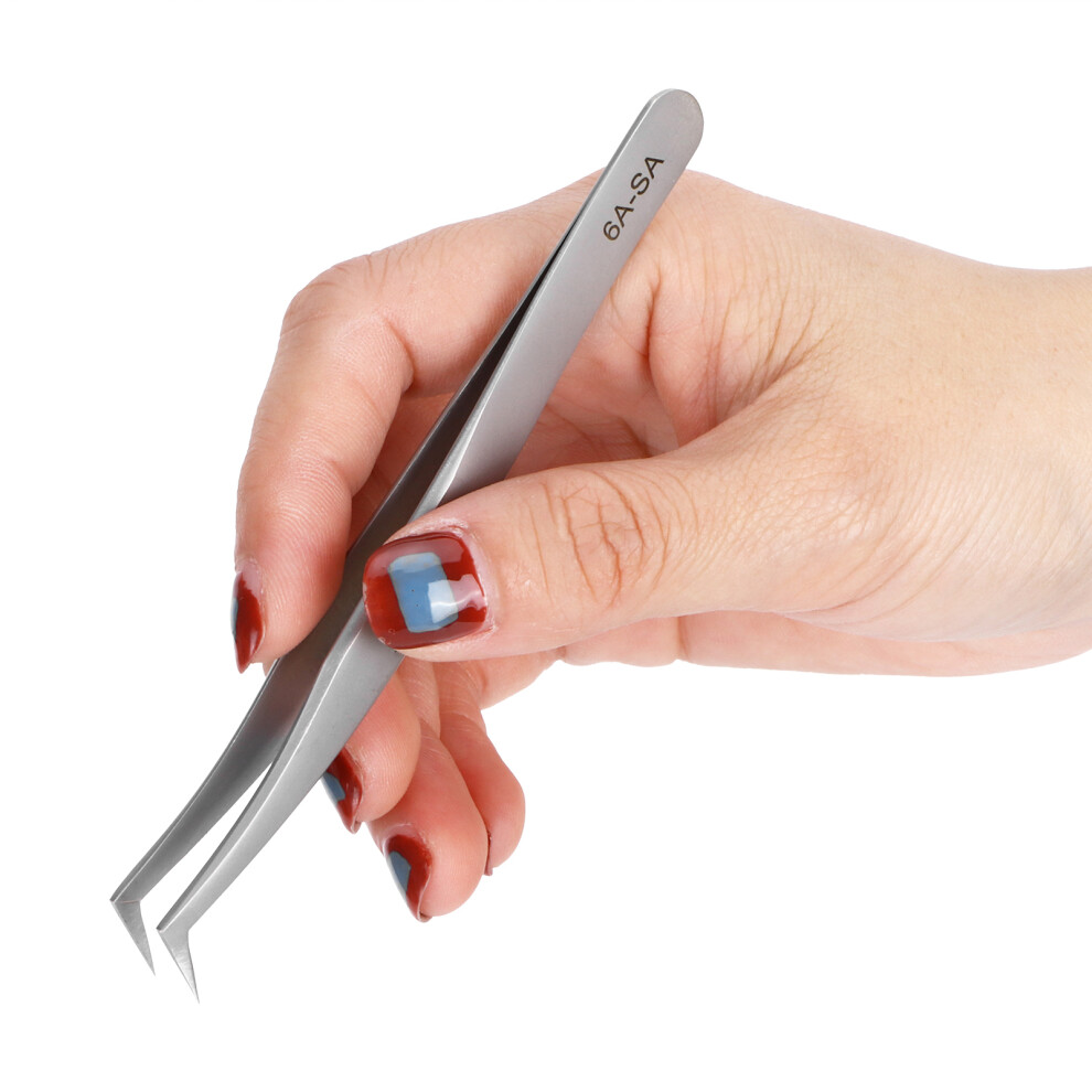 Stainless Steel Eyelash Grafting Tweezers, Silver, 11.3cm-image-OPC-PMV7BKH-NEW