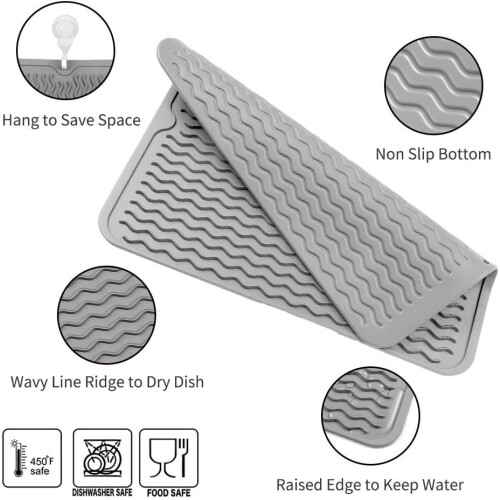 Escorredor de pratos de silicone multiuso, resistente ao calor e antiderrapante, para secagem rápida, fácil de guardar e com design flexível. 2