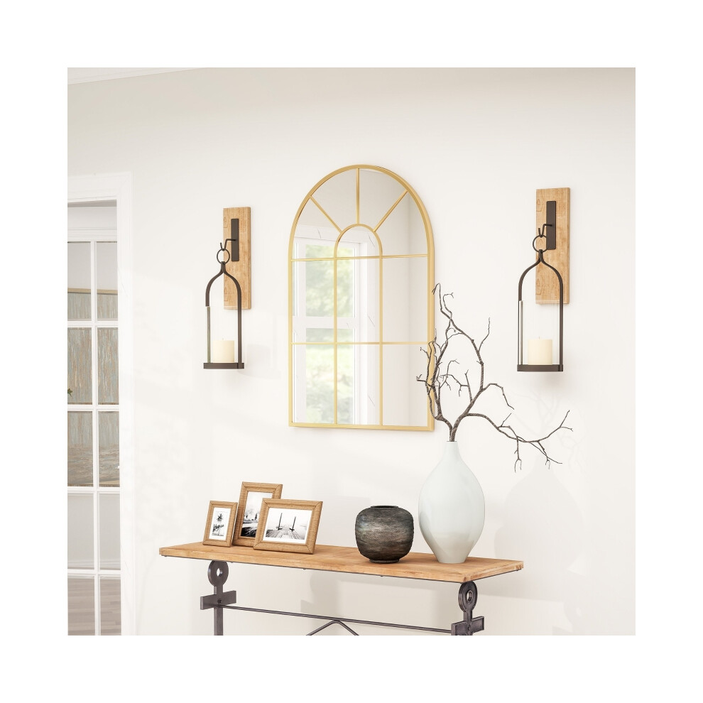 Living Room & Bedroom Wall Mirror â Gold-Toned Arched Design 91 x 60 cm Contemporary Window Mirror-image-OPC-PMV7C82-NEW