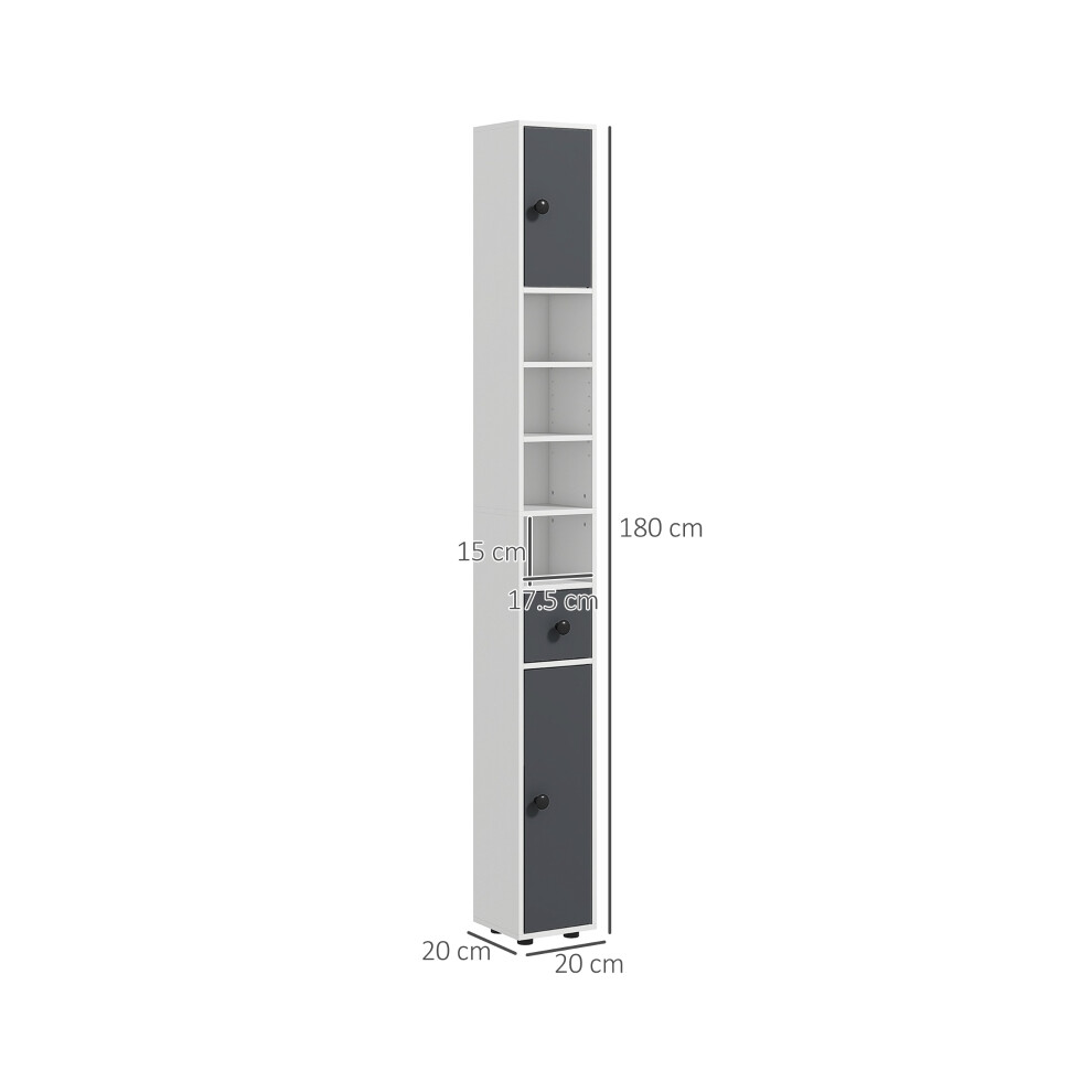 180cm Grey Slim Bathroom Cabinet with Cupboards and Shelves Durable and Practical Storage Furniture-image-OPC-PMV7CJW-NEW