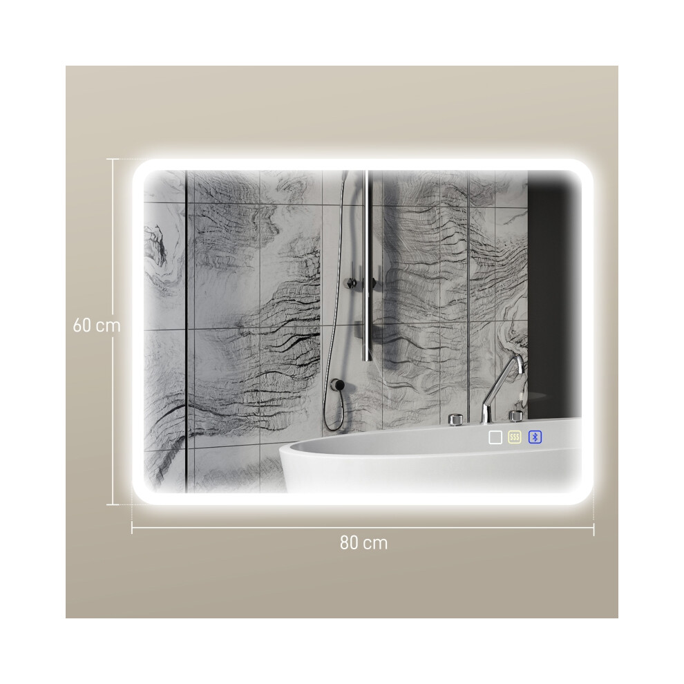 LED Bathroom Mirror 80 x 60cm with Bluetooth Silver Tone Anti-Fog Touch Control Modern Wall Mount for Stylish Bathrooms-image-OPC-PMV7CZH-NEW