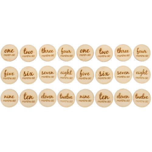 24 Unidades Tarjetas De Mensuales Para Bebé De Madera 2