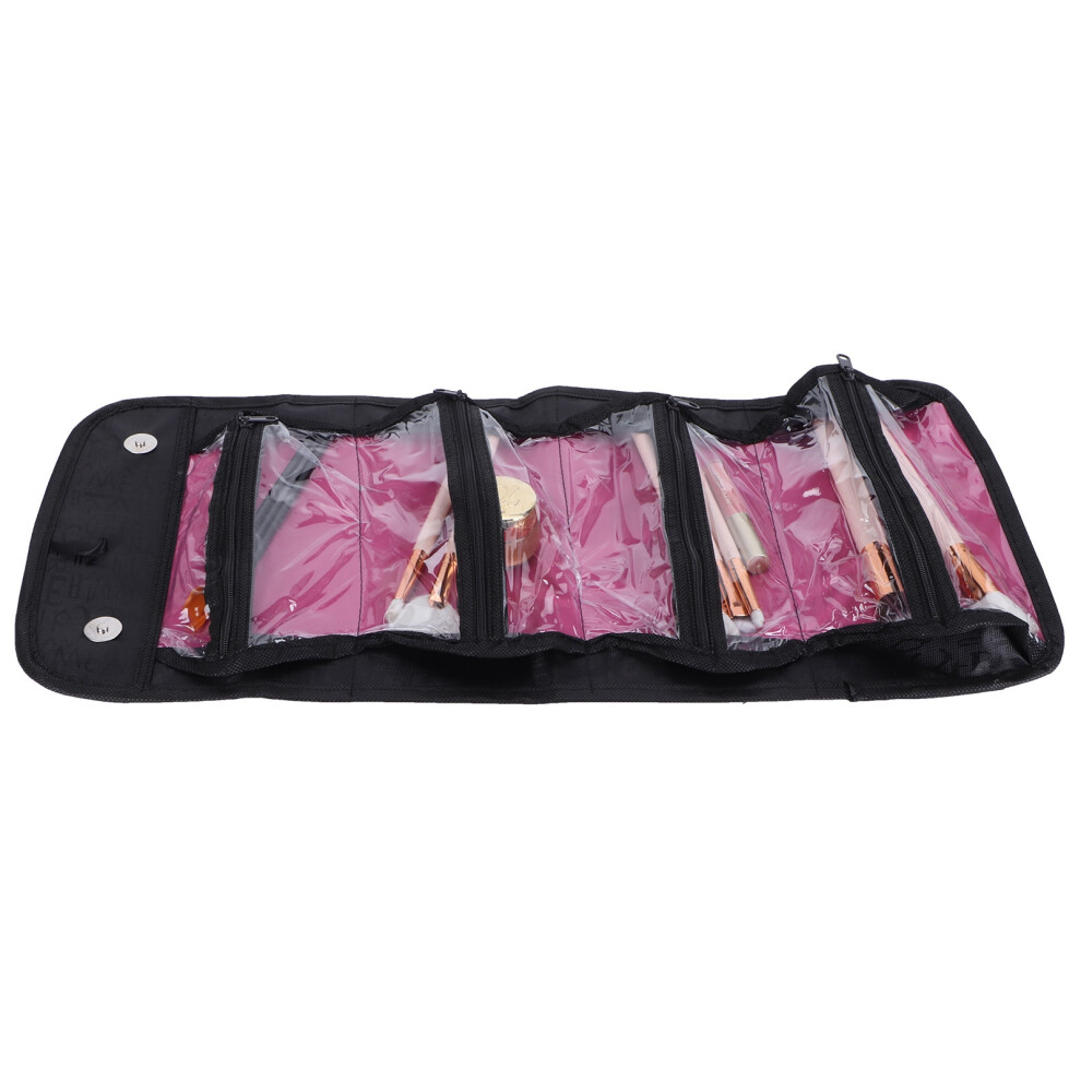 Black Travel Cosmetic Bag With Multiple Compartments For Makeup And Toiletries