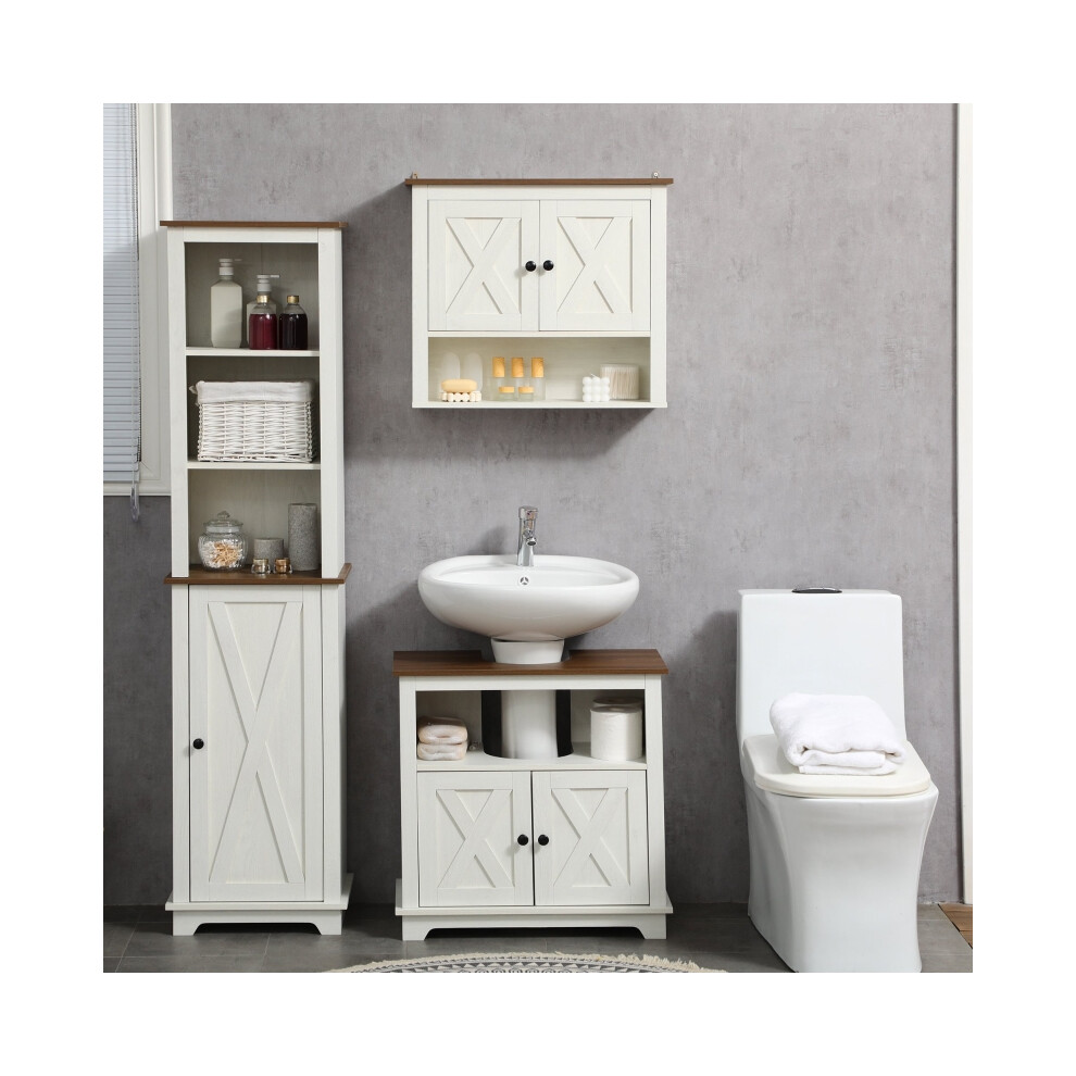 White Under Sink Bathroom Cabinet 60x30x60cm Vanity Unit with Double Doors & Shelves for Storage-image-OPC-PMV7Y28-NEW