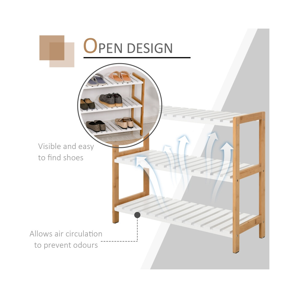 Wooden 3-Tier Shoe Rack Natural - Spacious Open Slatted Shelves Hygienic Storage Home Hallway Furniture 70L x 26W x 57.5H cm-image-OPC-PMV7Z5N-NEW