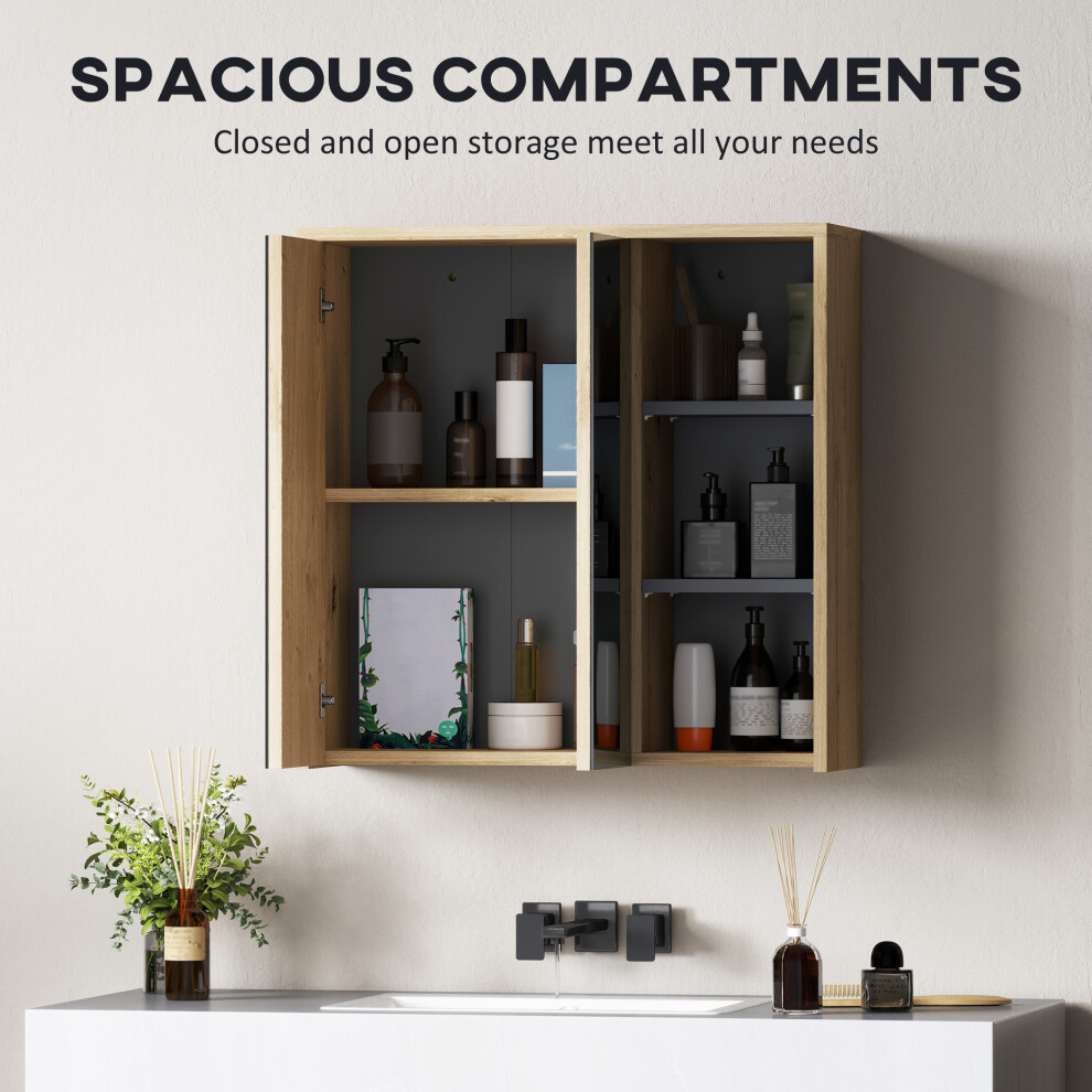 Wall-Mounted Bathroom Cabinet with Mirrors - HOMCOM Five-Shelf Wooden-Effect Storage Unit Elegant Design Sturdy Construction-image-OPC-PMV7Z99-NEW