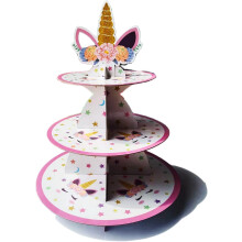 Unikt designet enhjørning-cupcake-stativ, regnbue-enhjørning-tema fødselsdagsfestpynt, 3-lags pap-cupcakeholder til piger, desserttårn-sæt