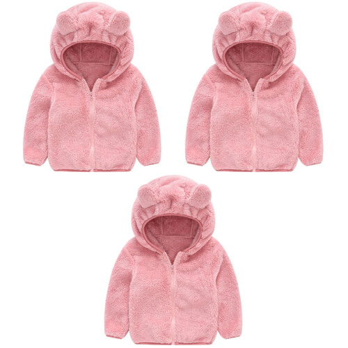 3 Piezas Abrigo Bebé Capucha Rosa 100cm 2
