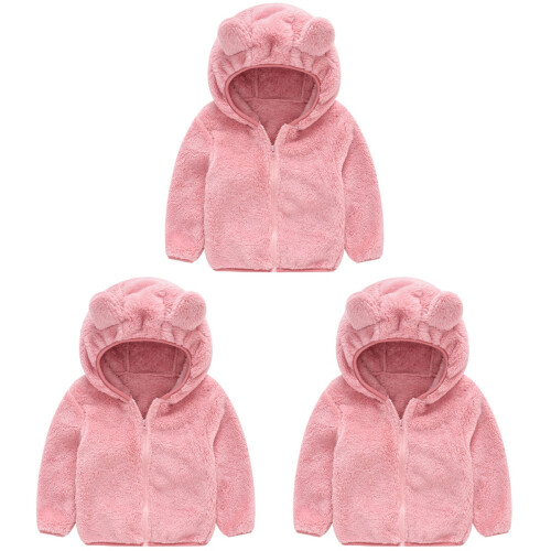3 Piezas Abrigo Bebé Capucha Rosa 100cm 1
