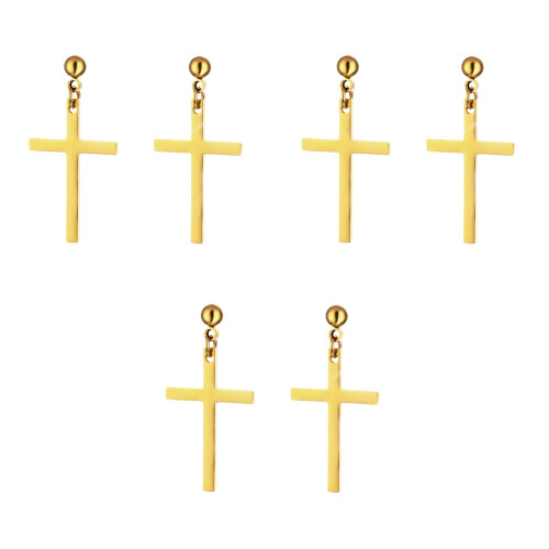 3 Pares De Pendientes Unisex Inoxidable Tuerca Dorado 2